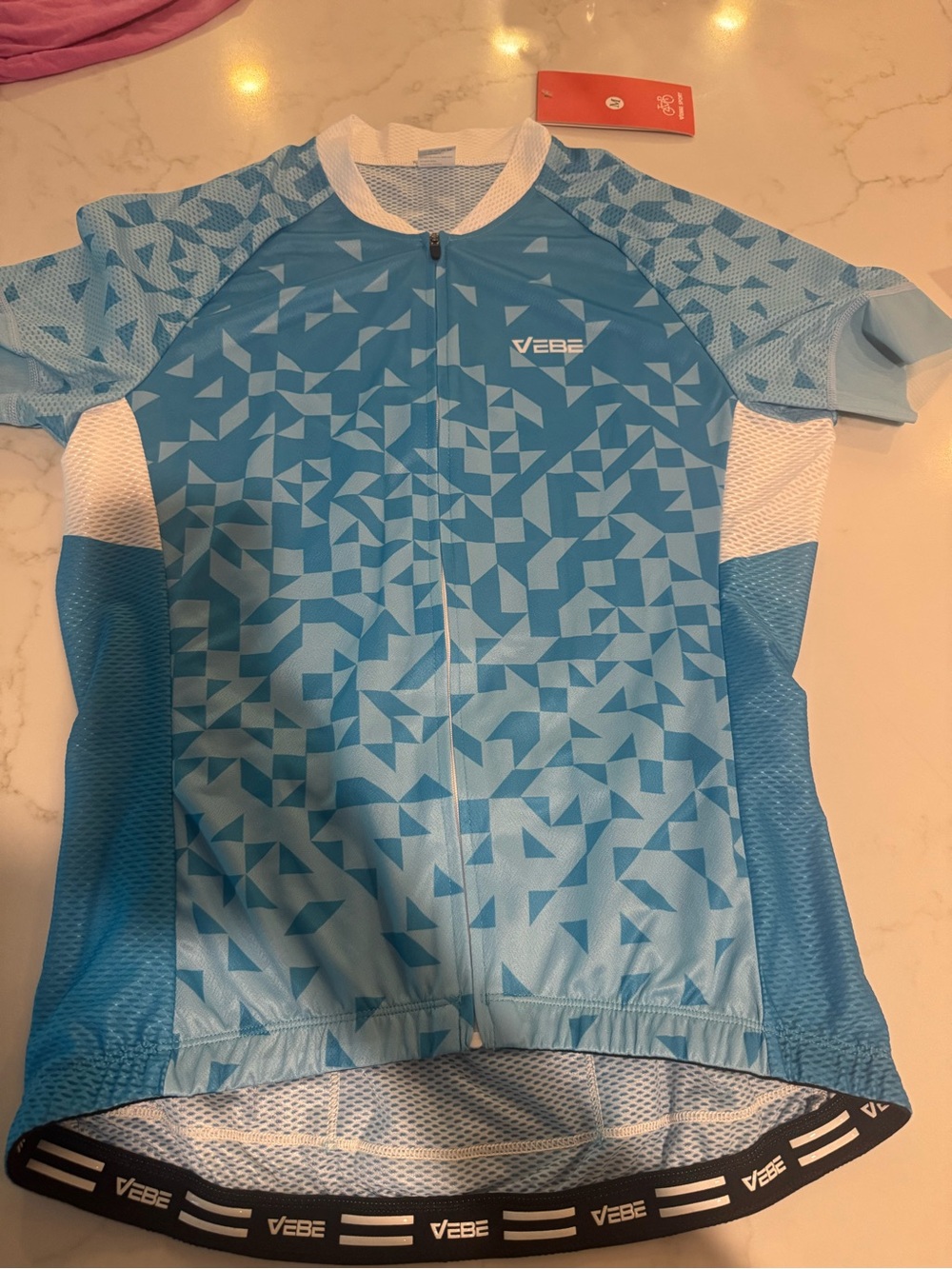 Light Blue Geometric Cycling Jersey